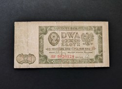 Ritka! Lengyelország 2 Zlote / Zloty 1948, F+