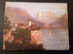Miniature painting, château de chillon, oil, cardboard or wood around 1900