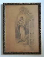 Lotz Károly(1833-1904): Madonna a gyermek Jézussal. Grafika.