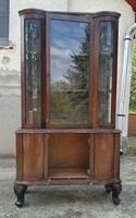 Antique neo-baroque solid wood display cabinet with carved legs to be renovated