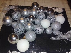 Decorative Christmas ornaments with white boa.