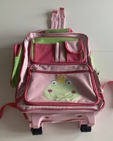 At a low price, new German wheeled children's trolley suitcase backpack pink white green frog king