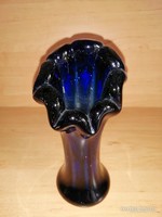 Blue torn glass vase with curled edges 15.5 cm (20 / d)
