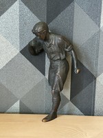 Antique bronze soccer player statue, damaged