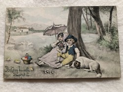 Antique, old colored, graphic v. K. Vienne Easter postcard - 1910 -10.