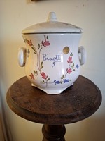 Hand painted biscuit storage container with lid