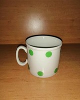 Zsolnay zöld pöttyös porcelán bögre (14/d)