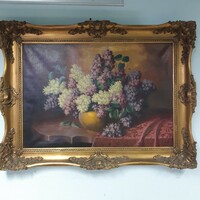 Béla Incze large flower still life 100x70cm in a beautiful blonde frame