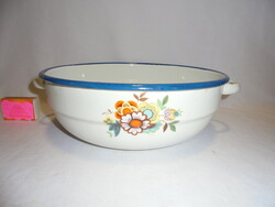 Old, floral enamel bowl, footed - for folk decoration - 