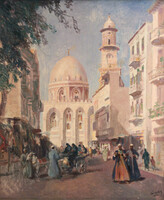 Károly Cserna (1867-1944) - Cairo | sultan al-mansur qalawun mosque cairo street view