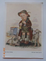 Régi grafikus üdvözlő képeslap: A kis pásztor (Arnulf Erich Stegmann rajz) - postatiszta