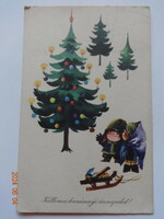 Régi grafikus karácsonyi üdvözlő képeslap: Szilas Győző rajz