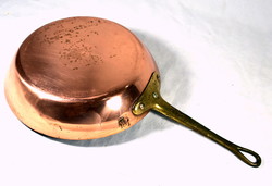 Red copper pan with solid brass handle (marked)