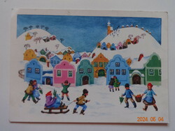Régi grafikus karácsonyi üdvözlő képeslap, Lazetzky Stella rajz