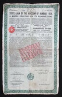 Magyar Királyság 7,5 %-kal kamatozó Államkölcsöne 100 fontról 1924