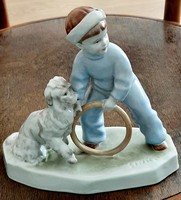 Zsolnay porcelain sinko ring boy with dog