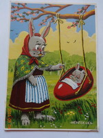 Régi grafikus kinyitható húsvéti üdvözlő képeslap, Hentschel Antal grafika - postatiszta
