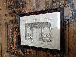 Antik metszet, a párizsi királyi palota egyik terve, Orléans-i hercegnő királyi palotája 4.LEÁRAZVA
