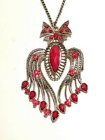 Bow, red rhinestone pendant (301)
