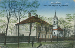 1928 - Püspükladány. Roman Catholic church with the parish. Colored photo sheet, postcard.