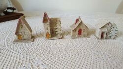 Antik karácsonyfadísz,sópapír házak,templom 4 db.