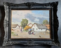 Neogrády antal oil-on-canvas picture of village life