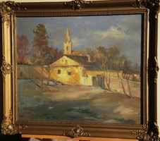Unknown painter (Central 20th century): village detail / summer evening