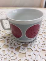 Old Zsolnay porcelain mug gray burgundy polka dot retro tea cup, mug, 1pc
