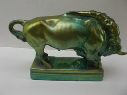 Statue of a bull with eosin glaze