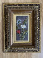 Fire enamel picture in a beautiful wooden frame.