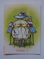 Régi grafikus humoros üdvözlő képeslap: FORMA-1 - postatiszta