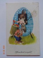 Régi grafikus húsvéti üdvözlő képeslap, Benkő Sándor rajz