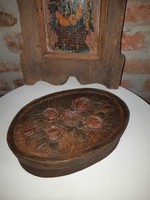 Old veneer box with carved roof