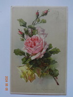 Old graphic floral greeting card, catherine klein drawing