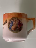 Beautiful collectible old Zsolnay scenic souvenir porcelain mug,