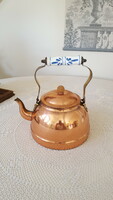 Nijhof Dutch red copper teapot, kettle with porcelain handle