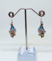 Filigree blue and yellow crystal silver earrings 414