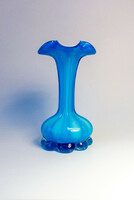 Rarity! Mid-century blown bent atomic blue glass vase!