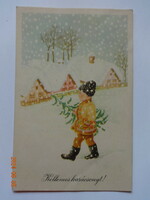 Régi grafikus karácsonyi üdvözlő képeslap, Boór Vera rajz