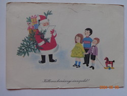 Régi grafikus karácsonyi üdvözlő képeslap, Lukáts Kató rajz