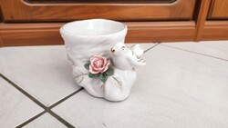 Antik, Art Deco porcelán kaspó. Virágtartó hibátlan madár és virág motívummal. Aranyozott váza