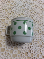 Régi Zsolnay porcelán bögre zöld pöttyös retro teás csésze, bögre, 1db