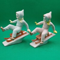 Káldor Aurél Aquincum sledding children porcelain figure