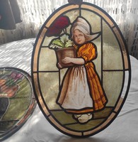 Antique hand painted stained glass window