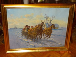 János Viski (Szokolya 1891-): on a sleigh (winter triple tooth)