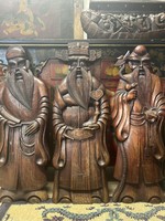 Huge Chinese 3 Wise Men, Deity Tropical Wood Carving, Oriental, Asian, Japanese