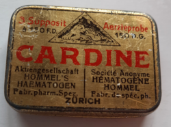 Antik gyógyszeres fémdoboz, pléh doboz CARDINE