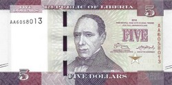 5 Dollars 2016 Liberia unc