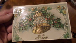Old Christmas postcard, gilded, embossed.