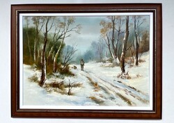 István Reinhardt (1936 - ) forest road 50x70cm + frame